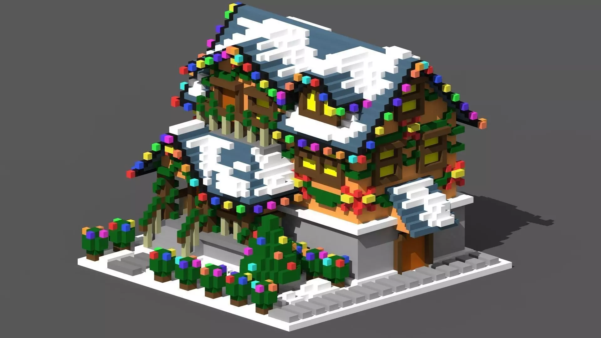 Xmas House Voxel - 4 Low-poly 3D model_0