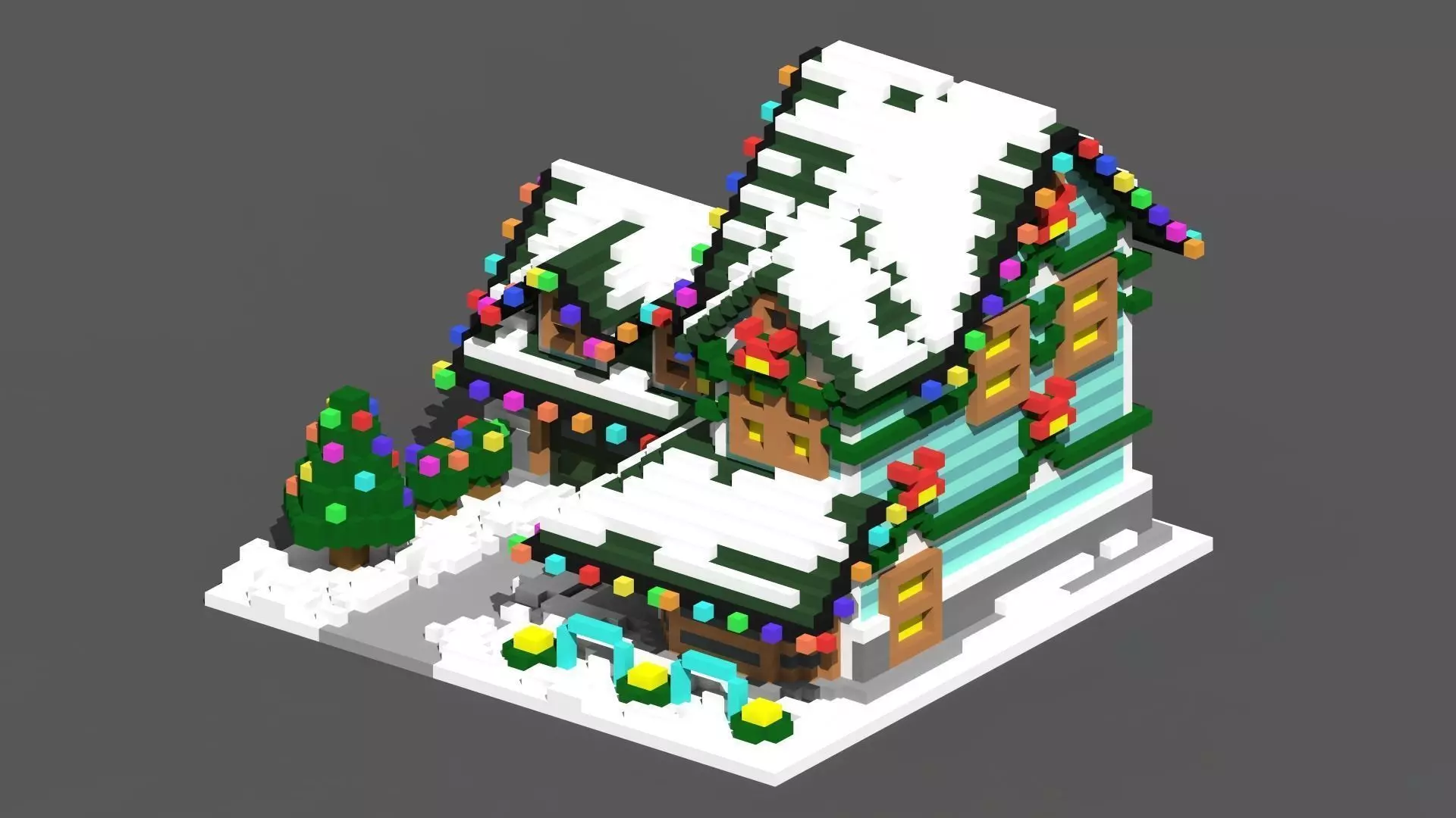 Xmas House Voxel - 8 Low-poly 3D model_0