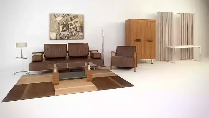 Sofa set 3D model wooden cabinet with two doors