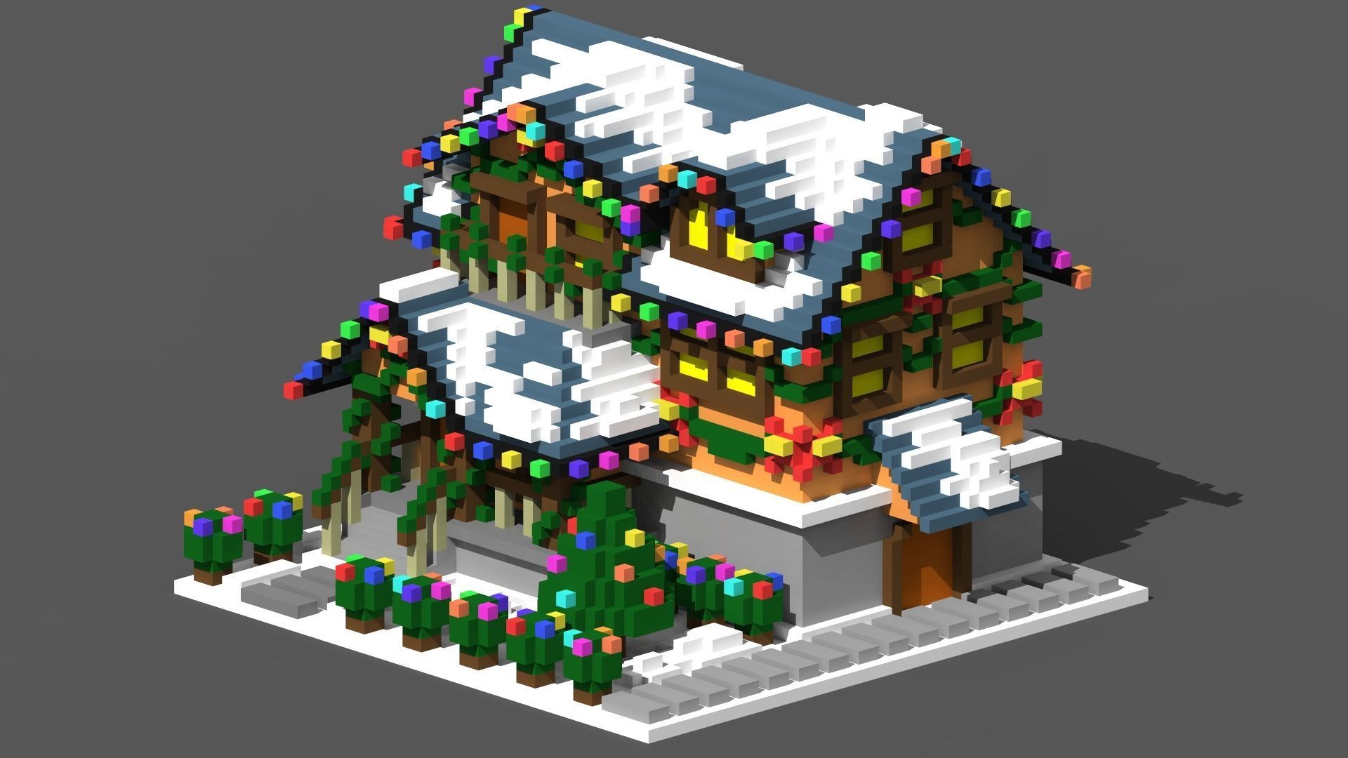 Full Pack Christmas House Voxel Low-poly 3D model_10