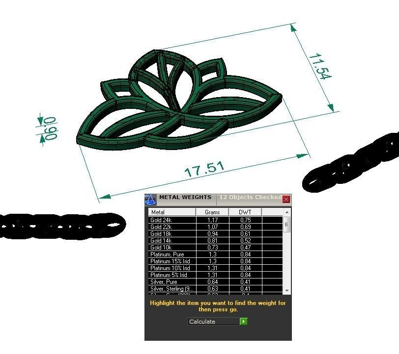 bracelet lotus with chain 3D print model_3