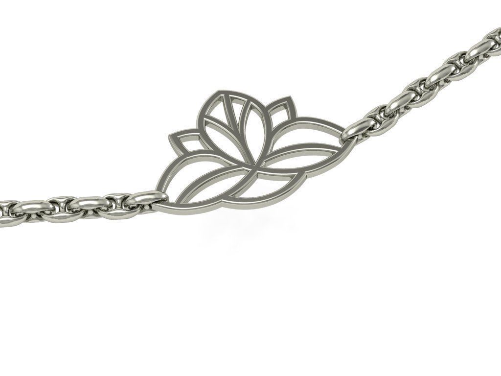 bracelet lotus with chain 3D print model_2