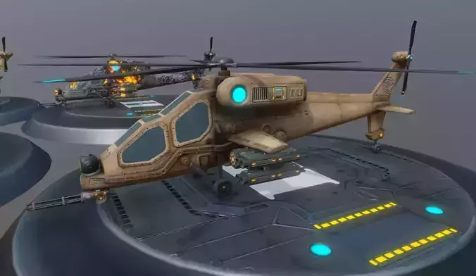Low poly attack helicopter set Low-poly 3D model