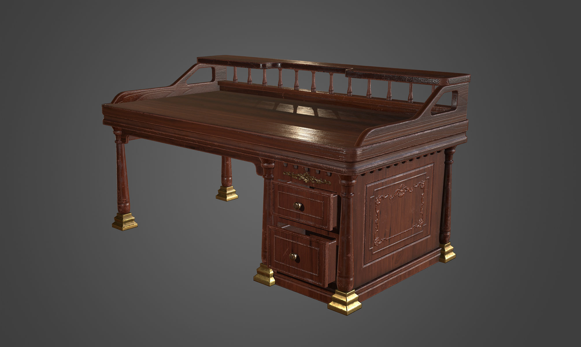 Wood Desk Low-poly 3D model_1