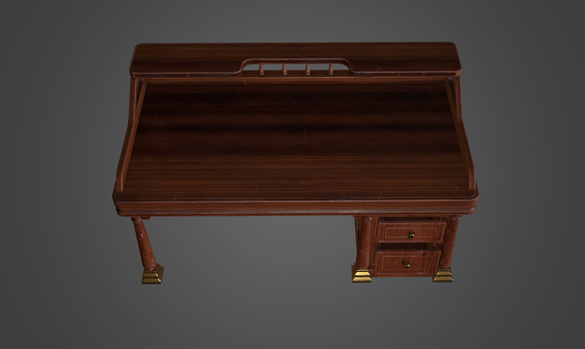 Wood Desk Low-poly 3D model_2