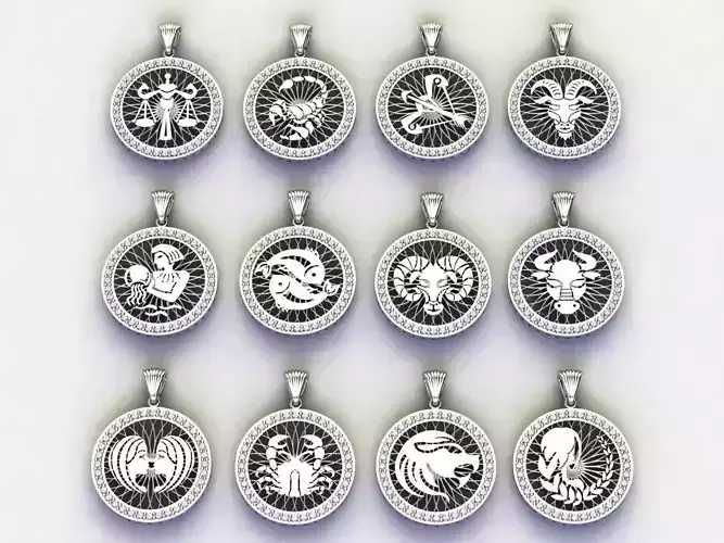 horoscope necklace serial gold silver 12 pieces stl  3D model