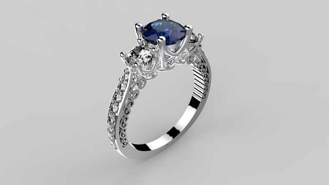 Luxury ring three stone 3D print model
