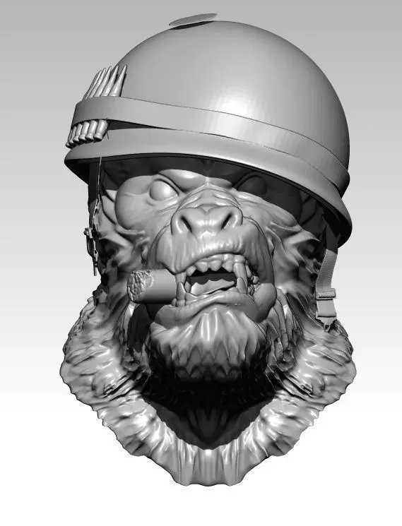 Detailed Angry Warrior Monkey soldier Cigar 3D print model_0