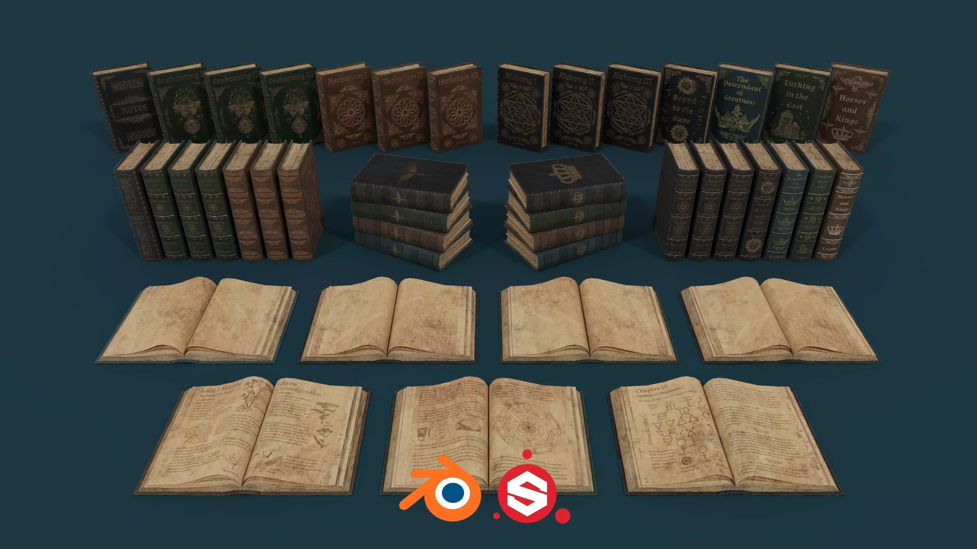 Medieval Books PBR 1  Low-poly 3D model_0
