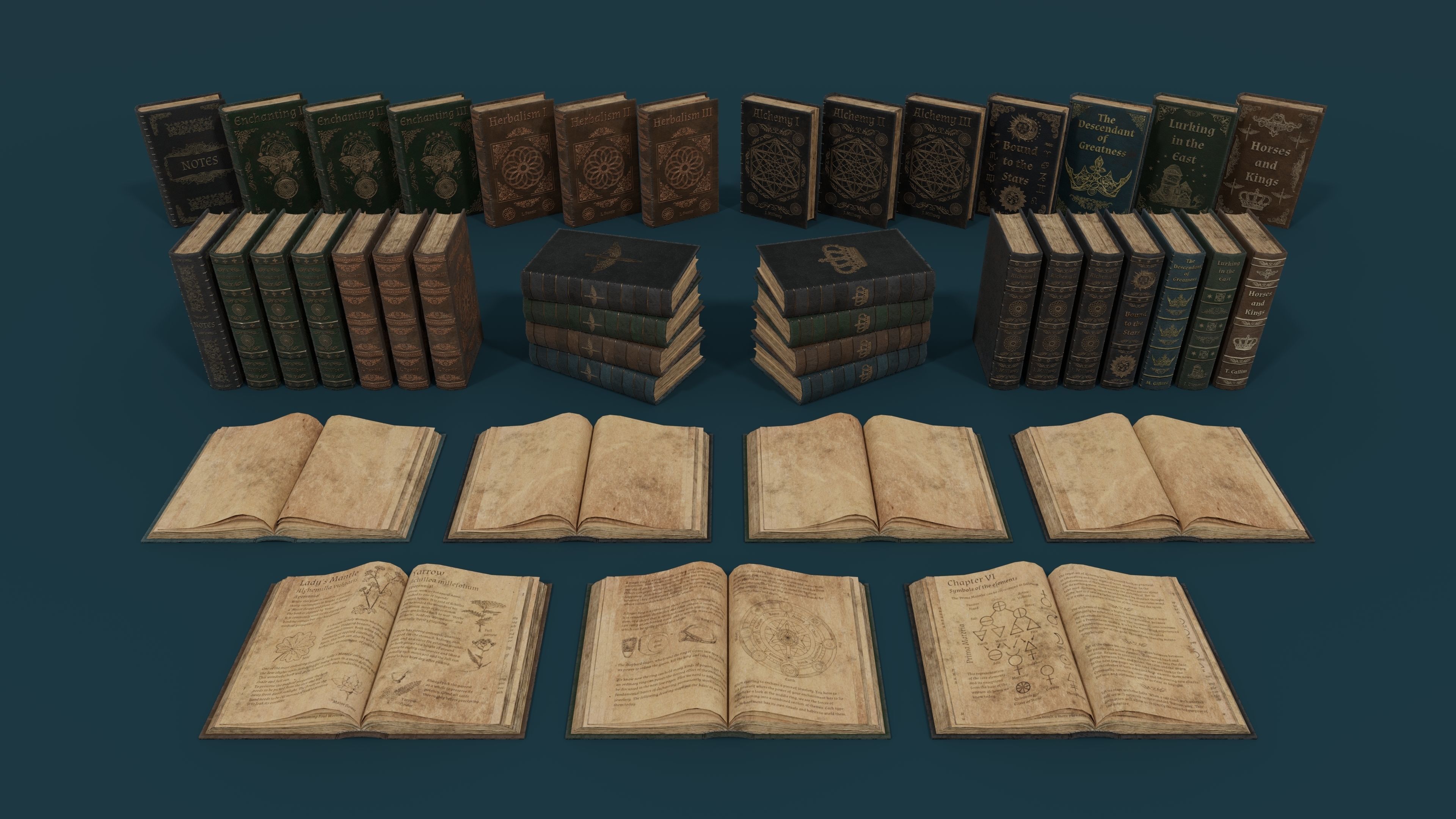 Medieval Books PBR 1  Low-poly 3D model_1