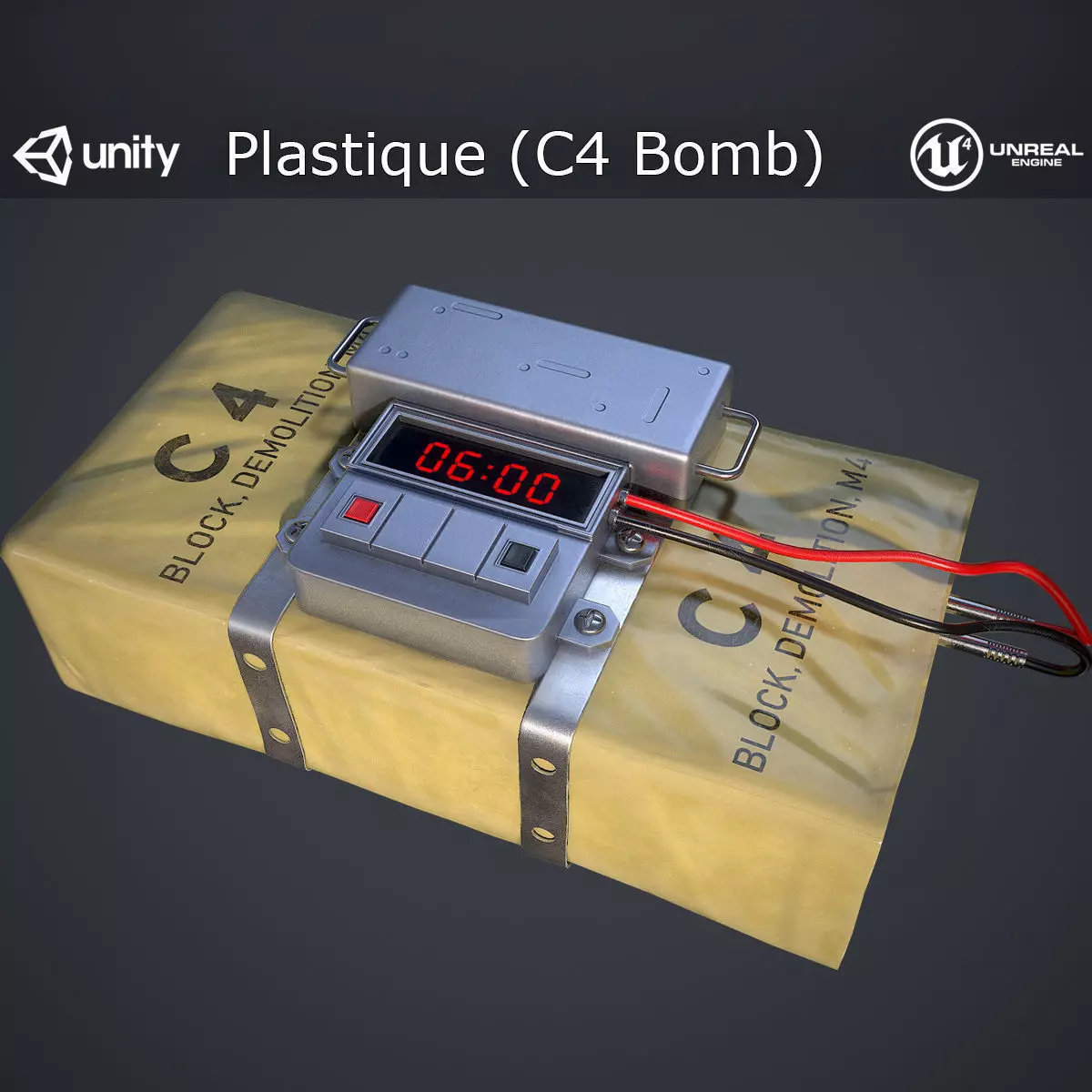 Plastique C4 Bomb Low-poly 3D model_0