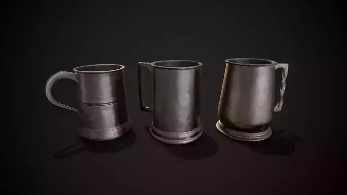 PBR Old Tankards Low-poly 3D model