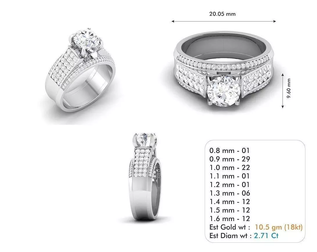 3dm file engagement ring with diamonds and measurements 3D model_0