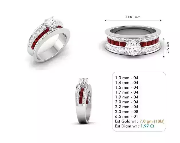 3dm file engagement ring with diamonds and rubies 3D model