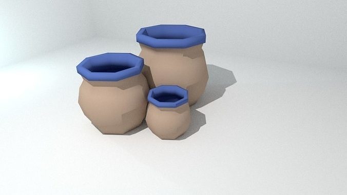 Low Poly Pots three vases Free low-poly 3D model