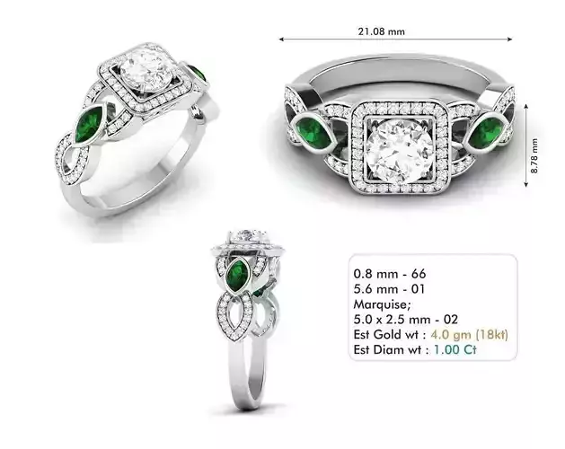 3dm file diamond and emerald engagement ring