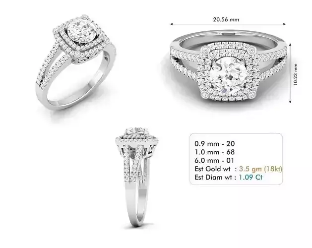 3dm file halo diamond engagement ring