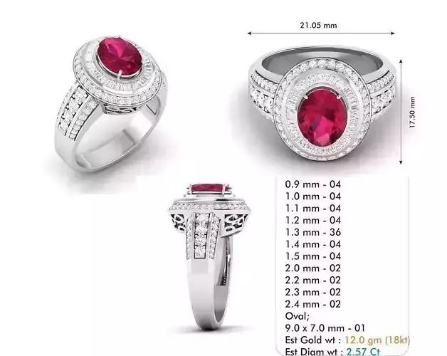 3dm file ruby and diamond ring with measurements