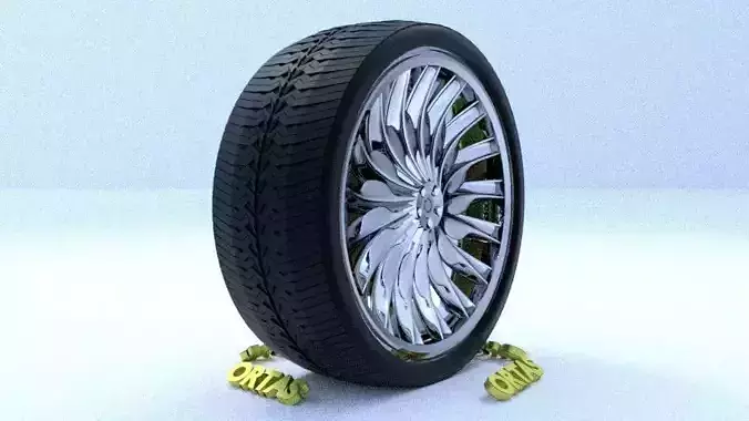 ORTAS CAR RIM 7 GAME READY RIM TIRE AND DISC 3D model