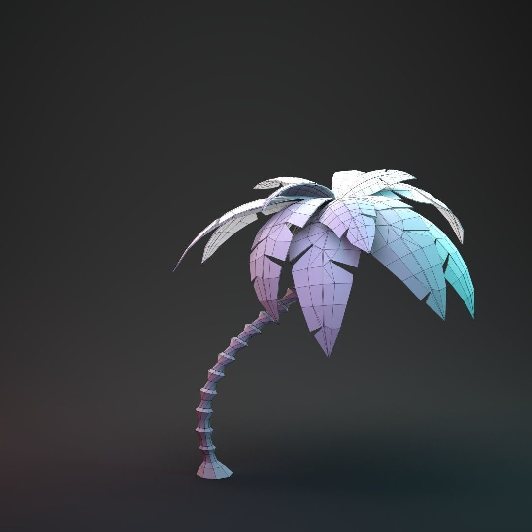 Low Poly Cartoon Palm - 02 Low-poly 3D model_12