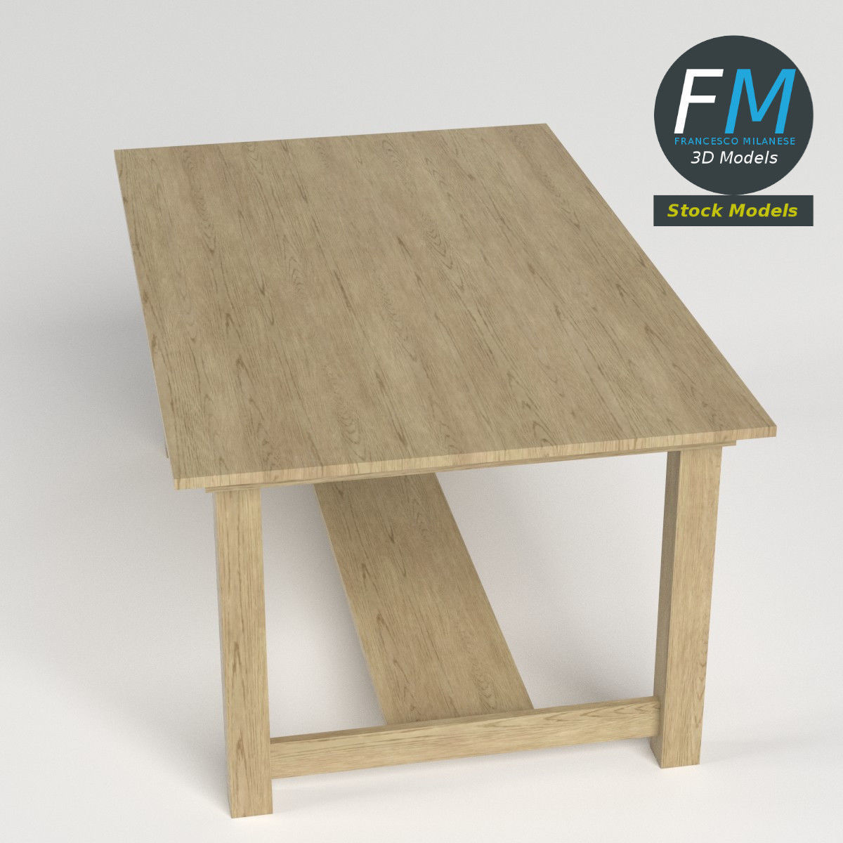 Oak desk table 3D model_2