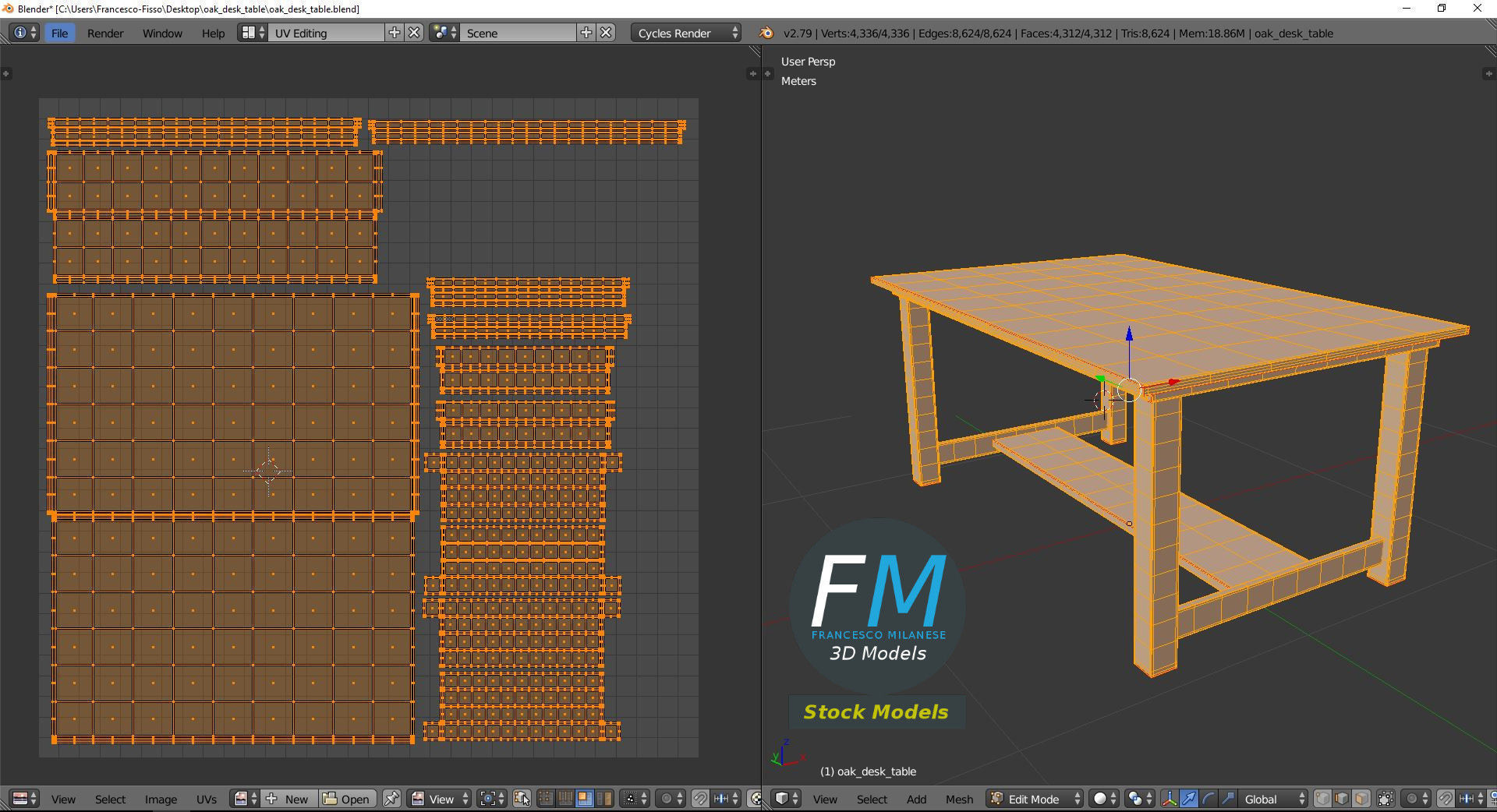 Oak desk table 3D model_10