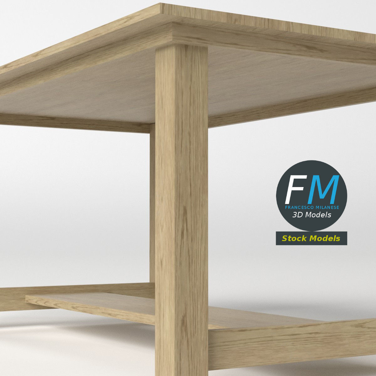 Oak desk table 3D model_5