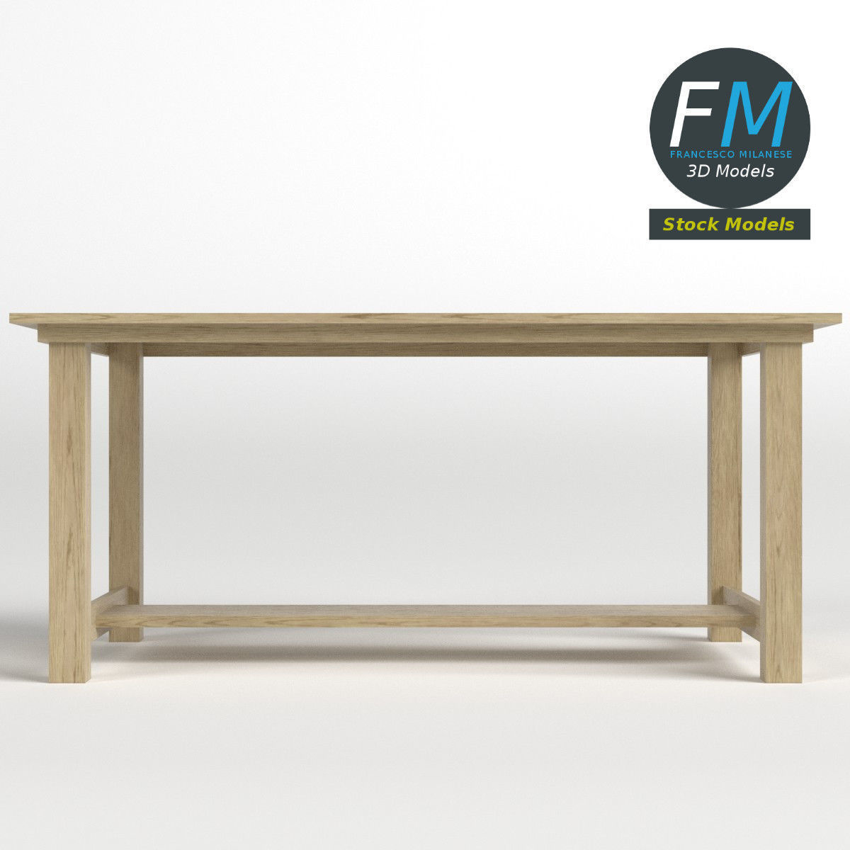 Oak desk table 3D model_3