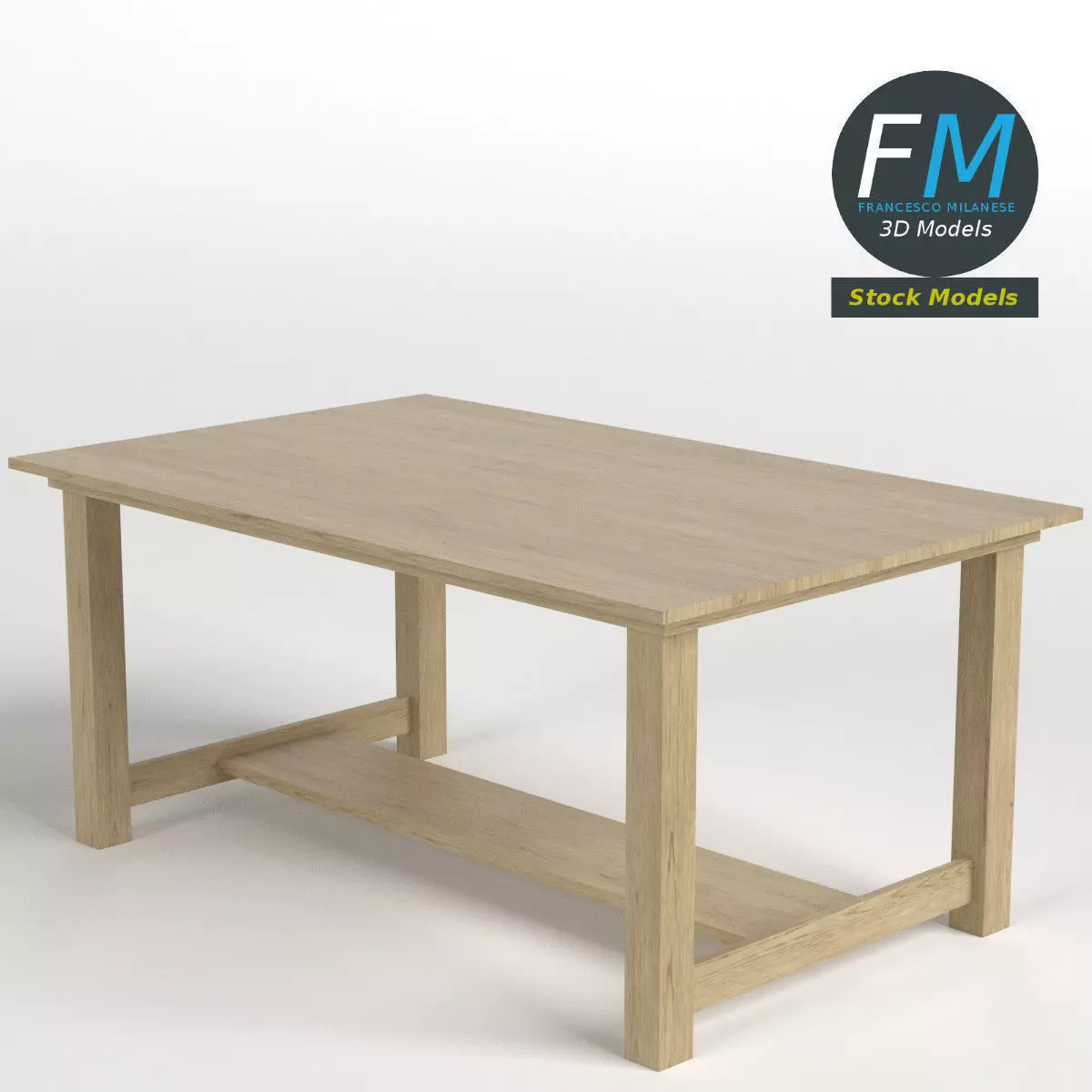Oak desk table 3D model_0