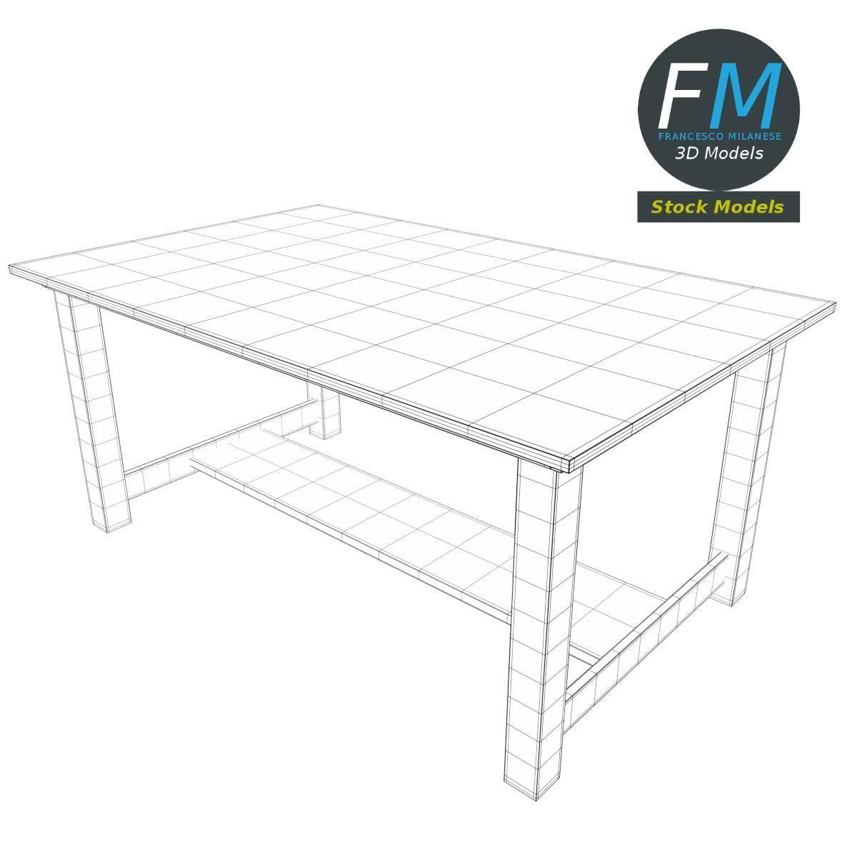 Oak desk table 3D model_7