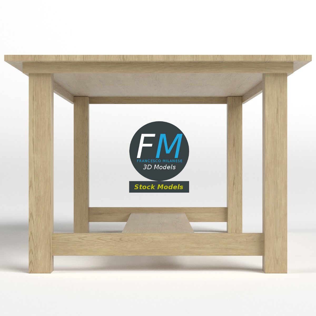 Oak desk table 3D model_4