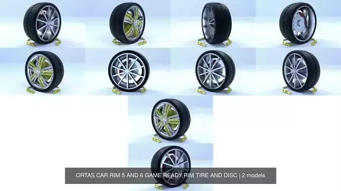 ORTAS CAR RIM 5 AND 6 GAME READY RIM TIRE AND DISC 3D Model Collection