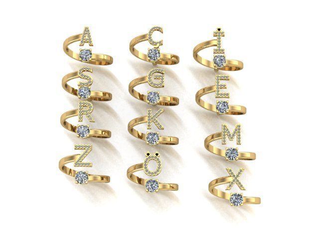 from a to z with single stones ring collection 3D model_4
