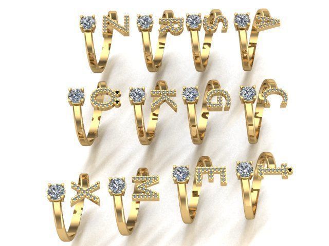 from a to z with single stones ring collection 3D model_5