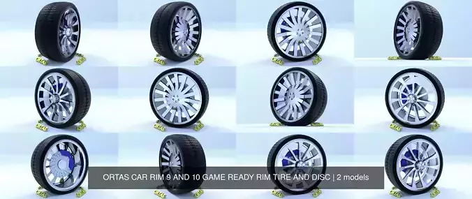 ORTAS CAR RIM 9 AND 10 GAME READY RIM TIRE AND DISC 3D Model Collection