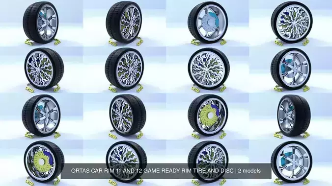 ORTAS CAR RIM 11 AND 12 GAME READY RIM TIRE AND DISC 3D Model Collection ORTAS CAR RIM 11 AND 12 GAME READY RIM TIRE AND DISC 3D Model Collection