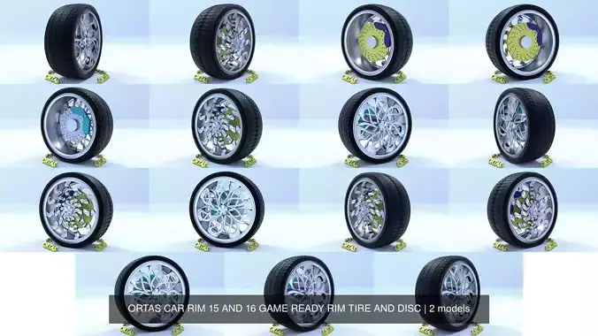 ORTAS CAR RIM 15 AND 16 GAME READY RIM TIRE AND DISC 3D Model Collection