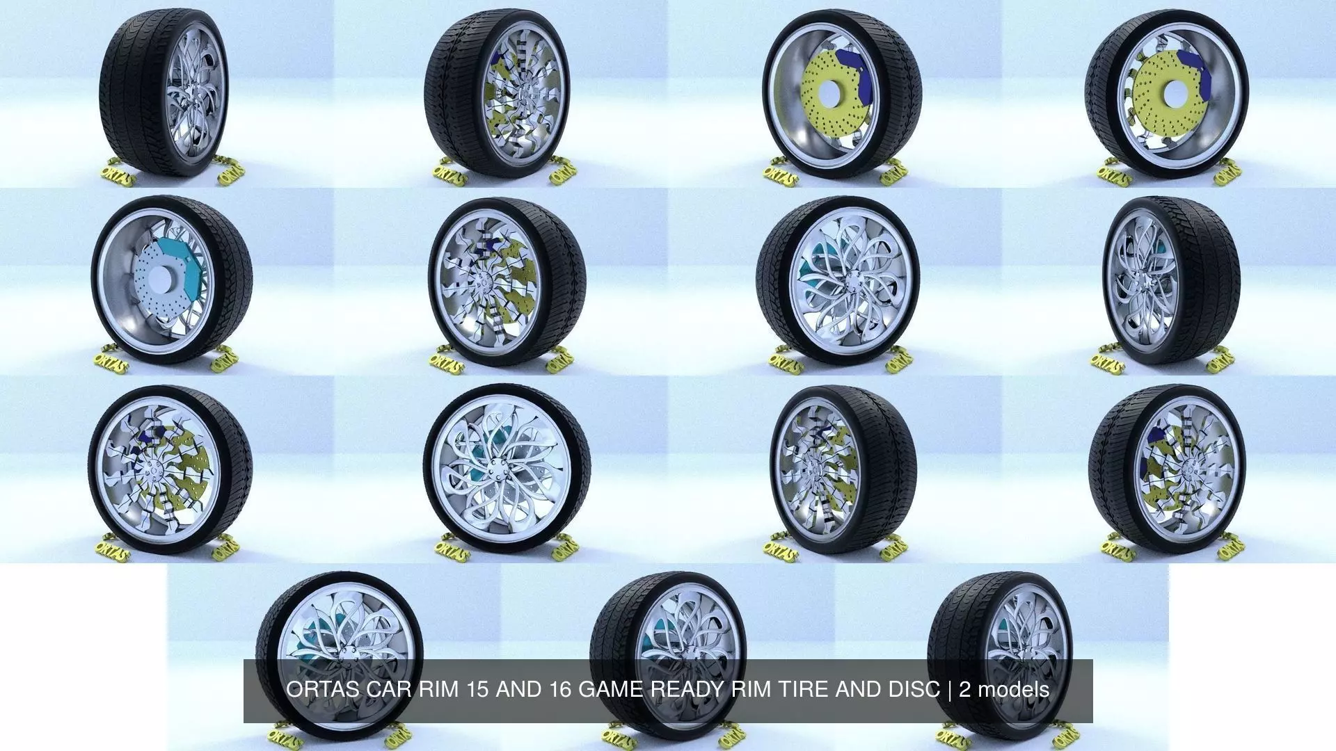 ORTAS CAR RIM 15 AND 16 GAME READY RIM TIRE AND DISC 3D Model Collection_0