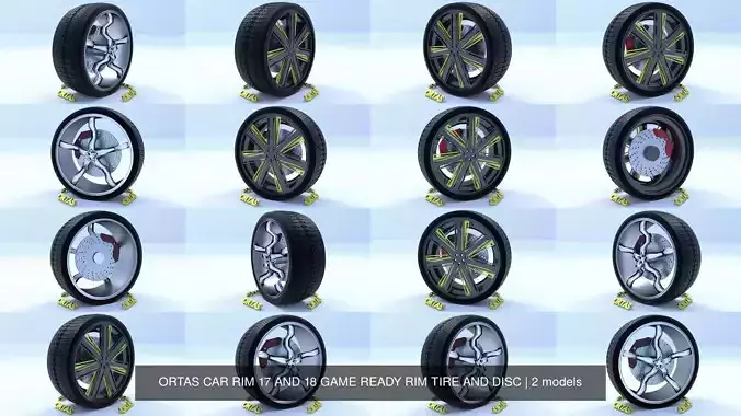 ORTAS CAR RIM 17 AND 18 GAME READY RIM TIRE AND DISC 3D Model Collection
