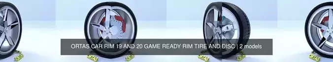 ORTAS CAR RIM 19 AND 20 GAME READY RIM TIRE AND DISC 3D Model Collection