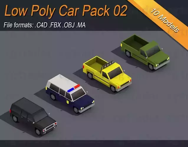 Low Poly Truck Pack 02 Isometric Low-poly 3D model