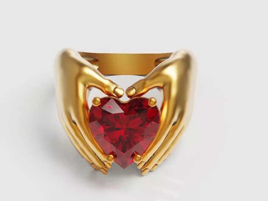 Heart Hand Ring Silver Gold Print 3D print model