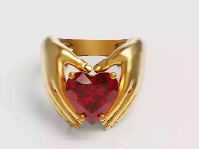 Heart Hand Ring Silver Gold  Print