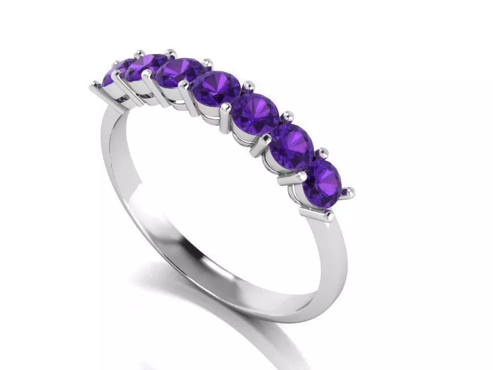 Silver ring prong setting with gems 3D print model