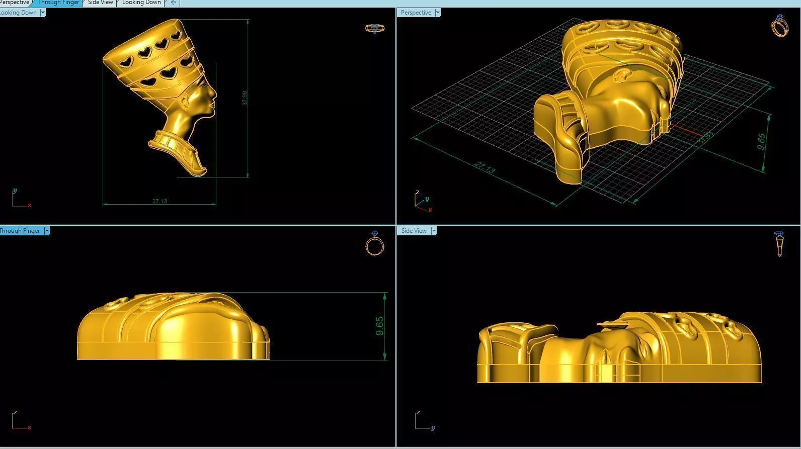 kingtut gold - plated pendant with hearts 3D print model