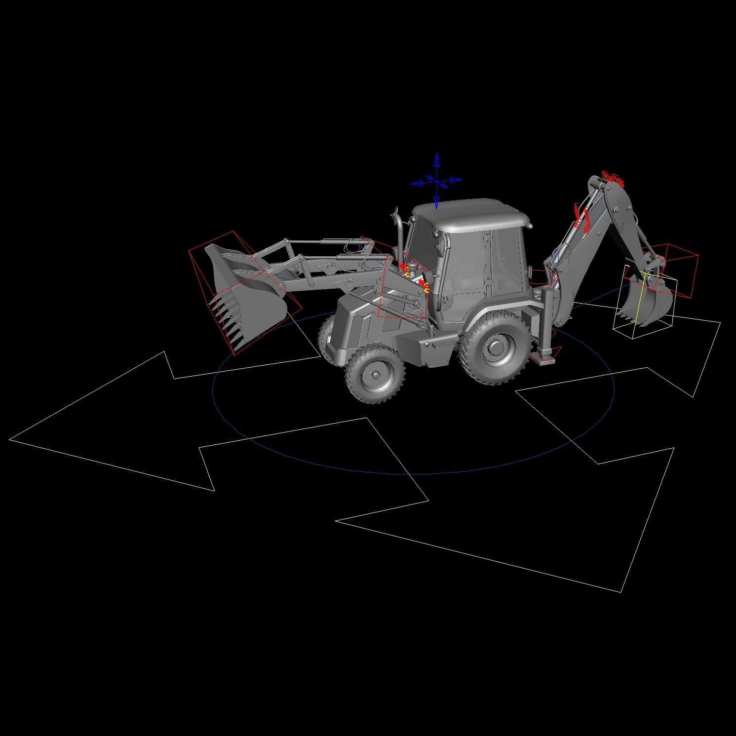 Rigged Excavator - Maya Rig Low-poly 3D model_9