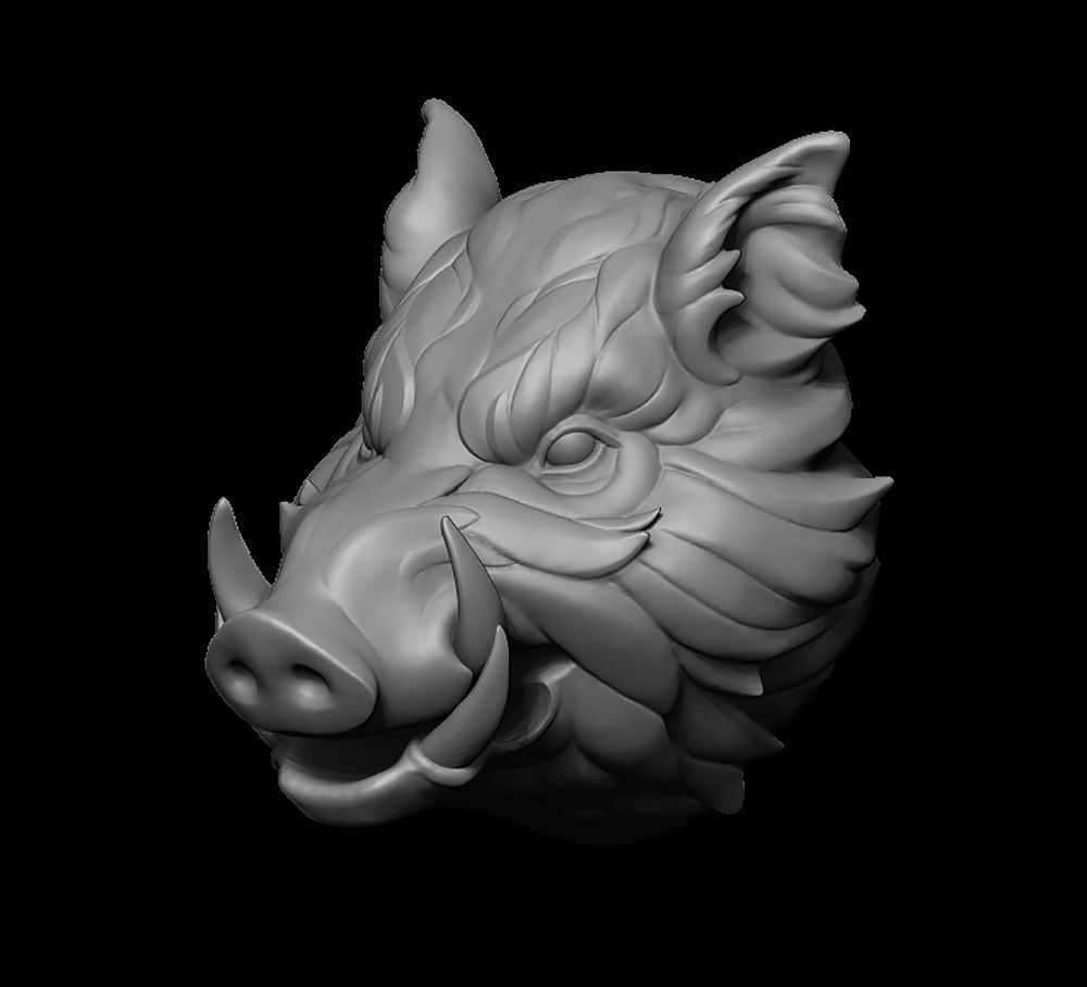 Stylized Wild Boar Head 3D print model