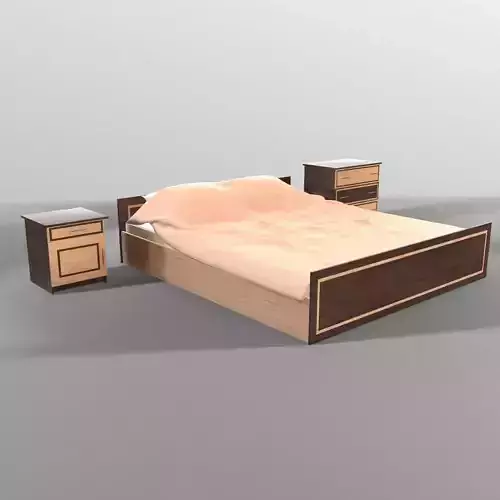 Wood bed with cubstones Low-poly 3D model