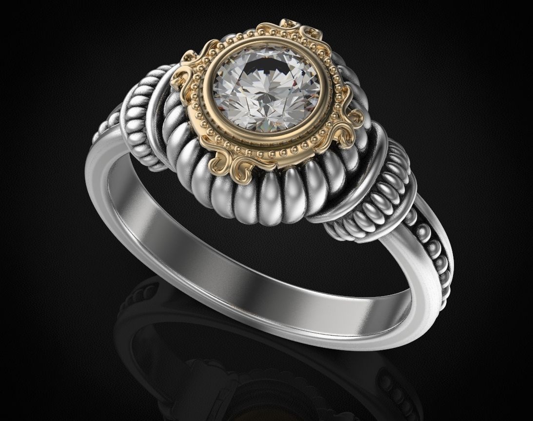 Stylish ring with a large diamond 443 3D print model_6