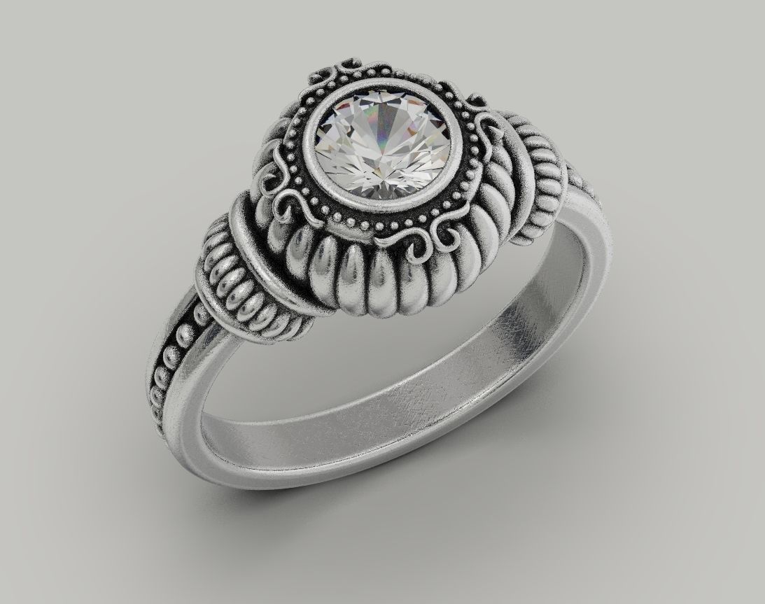 Stylish ring with a large diamond 443 3D print model_7